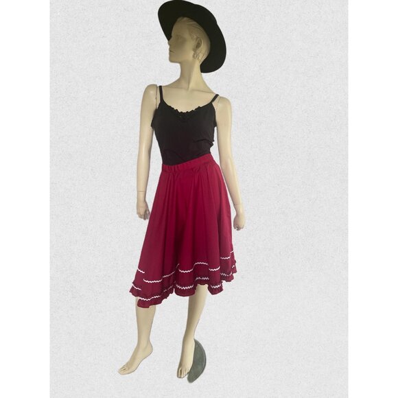 Vintage Maroon Square Dancing Skirt - Ruffle Trim, Size M - Picture 2 of 10